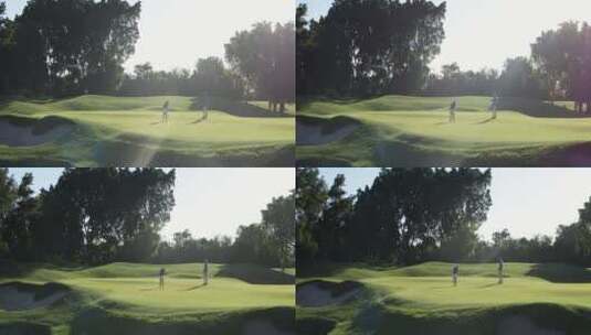 阳光下打高尔夫球的女士高清在线视频素材下载