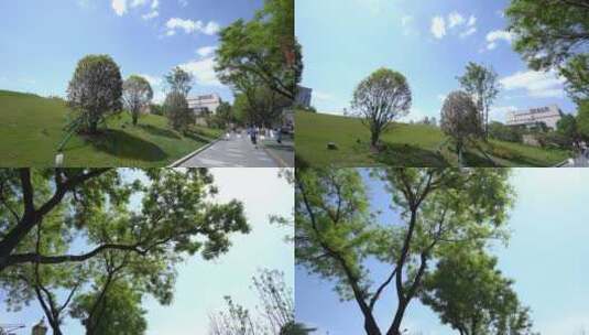 西安小寨公园城市蓝天白云幸福高清在线视频素材下载