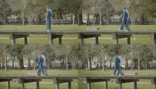 夫妇在木桥上散步高清在线视频素材下载