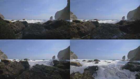 波浪冲击着岩石湾高清在线视频素材下载