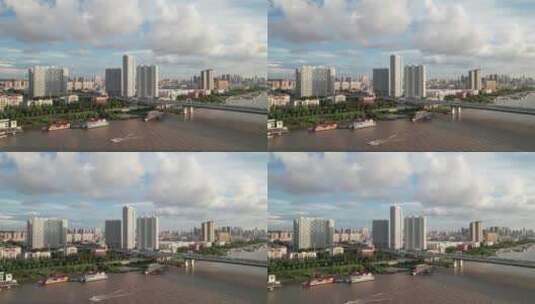 哈尔滨松浦大桥城市风光航拍高清在线视频素材下载