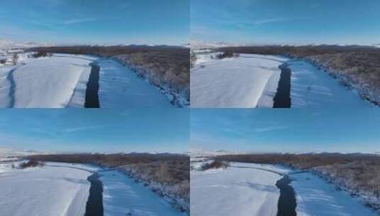 航拍呼伦贝尔冰雪覆盖的根河高清在线视频素材下载