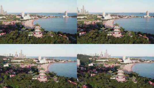 航拍青岛汇泉湾风景全景大画幅 4k高清在线视频素材下载