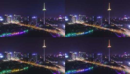 沈阳 夜晚 夜景 夜市 商业街 彩电塔高清在线视频素材下载