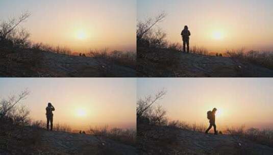 清晨山上拍日出的摄影师高清在线视频素材下载