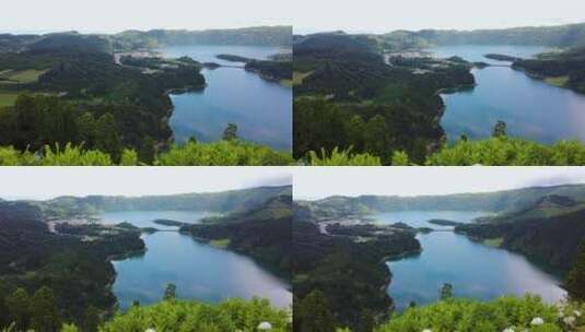 青山群岛中的蓝色湖泊高清在线视频素材下载