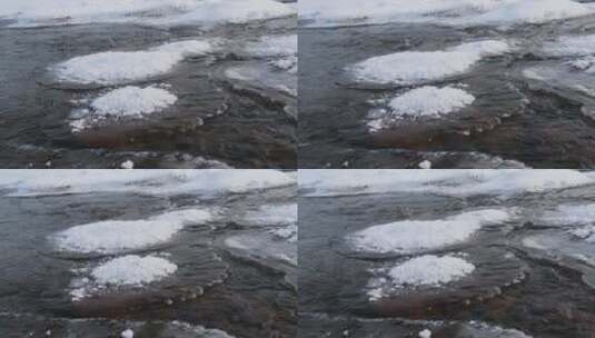 清澈的河流冰雪融化冬去春来积雪覆盖高清在线视频素材下载