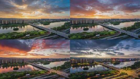 太原,山西省,南中环桥,河岸,夜景高清在线视频素材下载