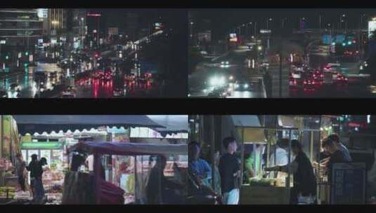 揭阳城市夜景——进贤门、夜市、道路、车流高清在线视频素材下载