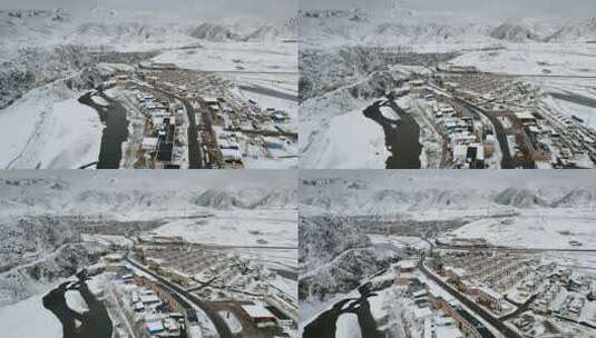 西藏旅游风光317国道大雪县城高清在线视频素材下载