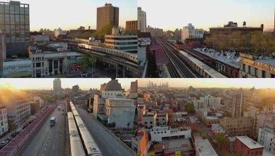 城市航拍纽约布鲁克林区威廉斯堡地铁列车高清在线视频素材下载