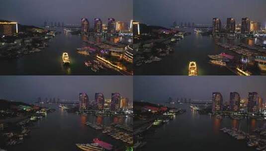 海南三亚国际游艇中心城市夜景航拍高清在线视频素材下载