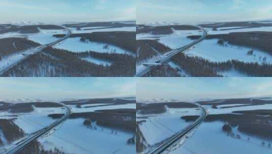 冬季高速公路冰雪路面上行驶的汽车高清在线视频素材下载