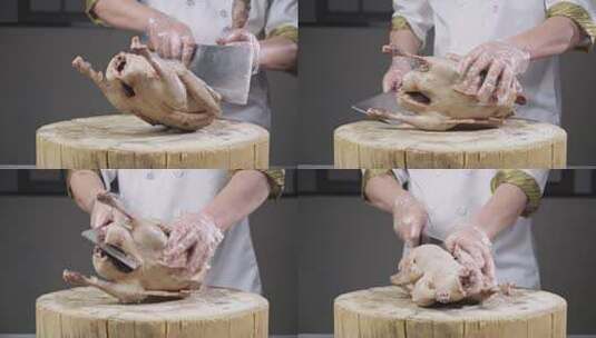 厨师制作广东卤鹅咸鹅切件高清在线视频素材下载