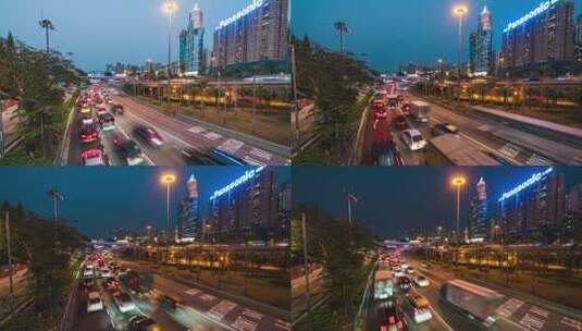 香港城市交通铜锣湾马路车流夜景延时高清在线视频素材下载