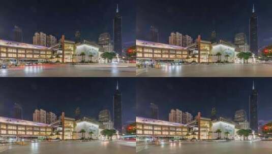 深圳罗湖区万象城购物中心商场夜景车流延时高清在线视频素材下载