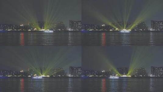 浔阳江号游轮与九江锁江楼灯光秀实拍视频高清在线视频素材下载