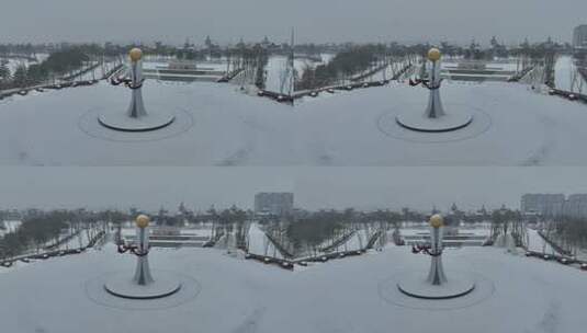 航拍吉林延边珲春河滨水公园冬季风光高清在线视频素材下载