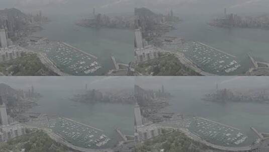 LOG灰片香港游艇会上午顺光航拍高清在线视频素材下载