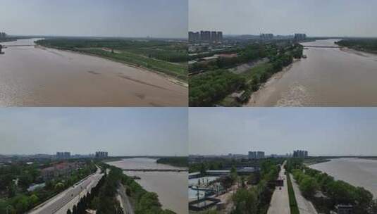济南百里黄河风景区航拍高清在线视频素材下载