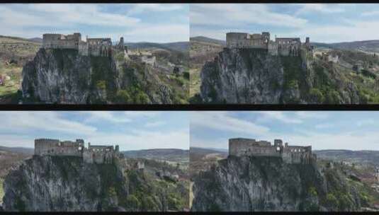 斯洛伐克贝克科夫村贝克科夫城堡的鸟瞰图高清在线视频素材下载