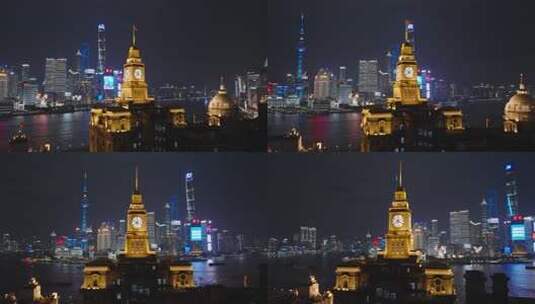 上海外滩陆家嘴夜景航拍高清在线视频素材下载