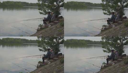 河边钓鱼的人们（高清4k)高清在线视频素材下载