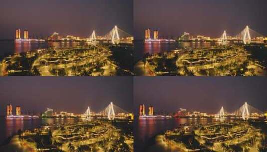 海口世纪大桥夜景航拍高清在线视频素材下载