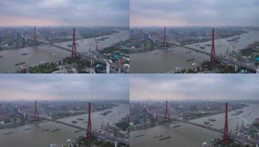 上海杨浦大桥车流航拍延时4K高清在线视频素材下载