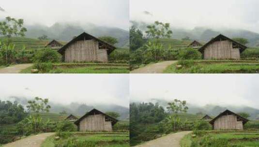 农舍与水稻梯田在山谷-萨帕越南6高清在线视频素材下载