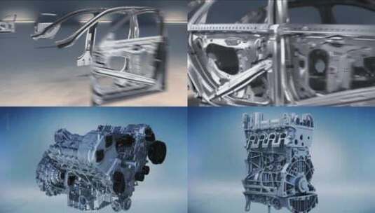 模型素材 车架发动机拼装整车效果 工业展示高清在线视频素材下载