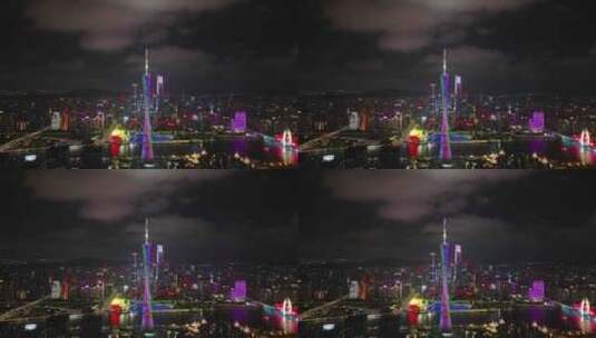 【正版4K素材】航拍广州塔夜景闪电高清在线视频素材下载