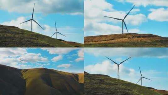 蓝天白云风车新能源电力发电桩高清在线视频素材下载