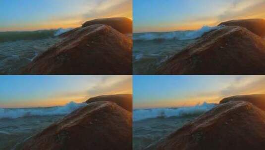 三亚海角天涯海边沙滩日落光晕高清在线视频素材下载
