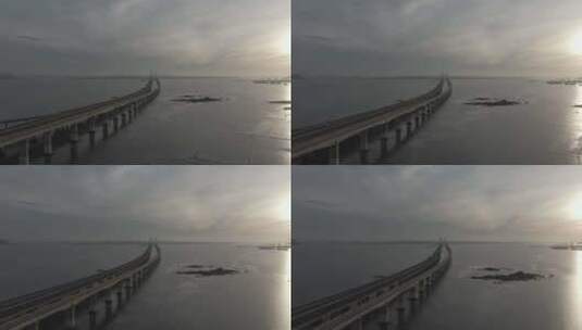 福建 泉州 石狮 泉州湾跨海大桥 日出 航拍高清在线视频素材下载