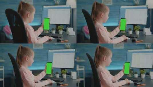 儿童垂直手持绿屏智能手机高清在线视频素材下载