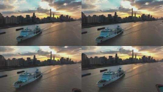 上海杨浦区黄浦江轮船城市耶稣光高清在线视频素材下载
