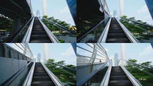 广州珠江新城商务区电梯扶梯高清在线视频素材下载