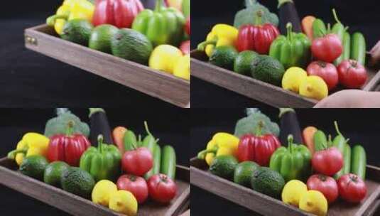 黑色背景下桌子上的蔬菜特写镜头高清在线视频素材下载