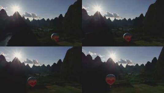 桂林阳朔热气球航拍高清在线视频素材下载