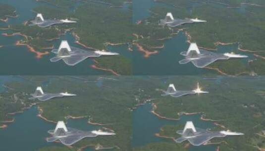 无人机拍摄军事飞机在空中飞行高清在线视频素材下载