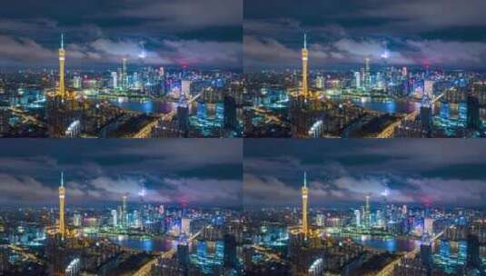 广州塔夜景延时高清在线视频素材下载
