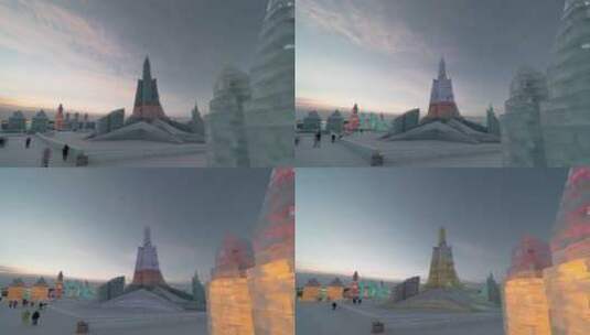哈尔滨冰雪大世界延时摄影高清在线视频素材下载