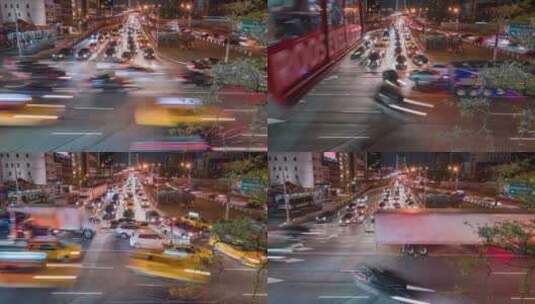 十字路口车流夜景延时摄影高清在线视频素材下载