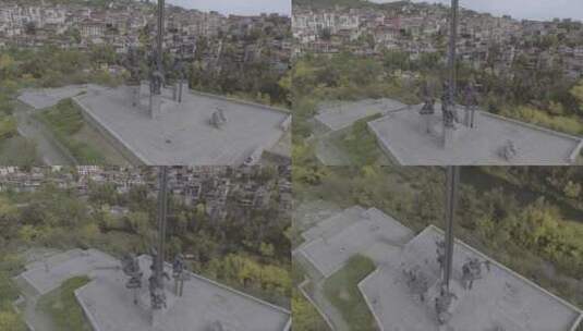 萨拉热窝莫斯尼亚雕塑航拍景观高清在线视频素材下载