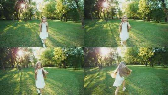 女孩在公园里奔跑玩耍高清在线视频素材下载