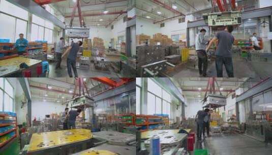慢镜头模具工厂视频宽敞厂房天车工人吊装模高清在线视频素材下载