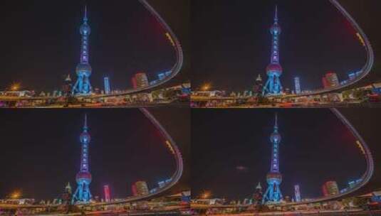 8k延时上海夜景东方明珠塔素材高清在线视频素材下载
