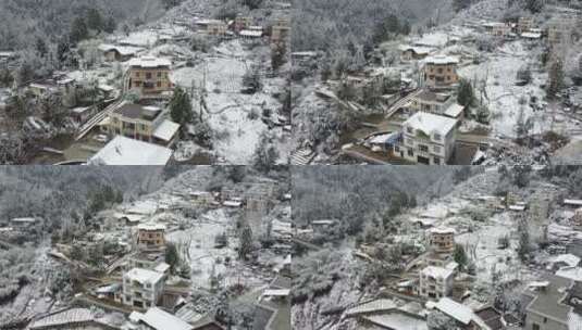 航拍山村雪景高清在线视频素材下载