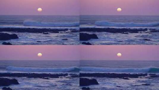 海浪拍打岩石夕阳慢镜延时高清在线视频素材下载